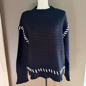 RDI Women's Black Chunky Sweater with White Yarn Style stitching, Size Large